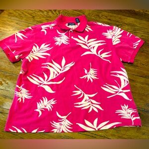 Vibrant Pink Floral Palm Aloha Vacation Polo size XXL